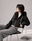 Short Plush Mink-Lined Cropped Hoodie Jacket