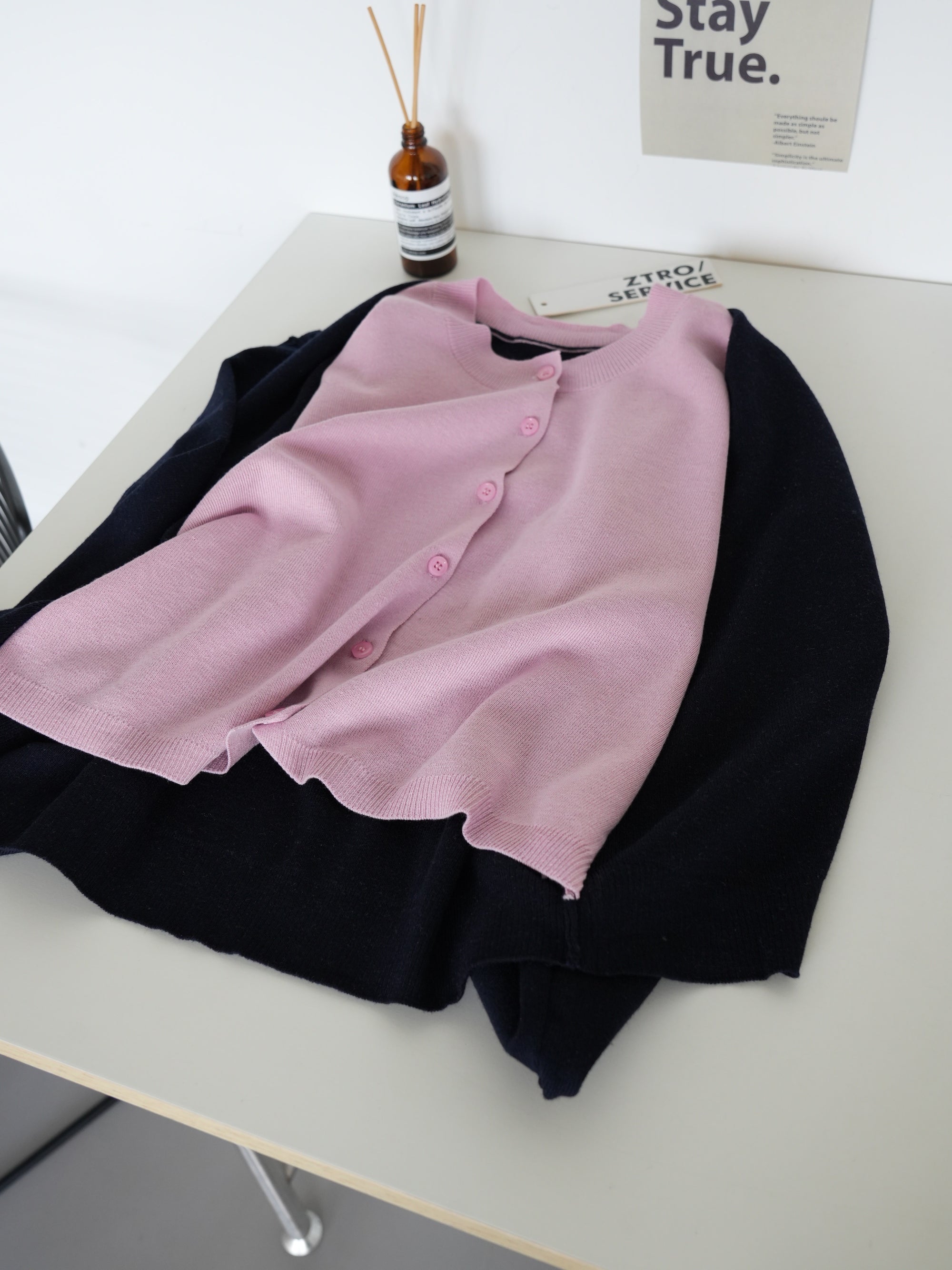 MIU-Style Wool-Blend Layered Knit Cardigan
