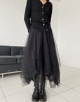 Dark Multi-Layered Irregular Gauze Skirt