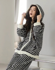 Upgraded Black & White Striped Flannel Loungewear Set