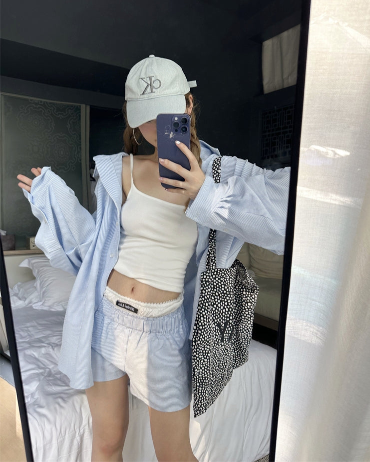 Striped Long-Sleeve Shirt + Shorts Set