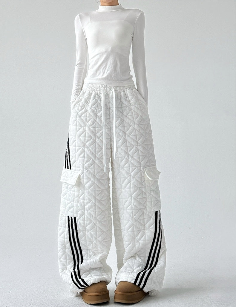 American-Style Quilted Diamond Pattern Blade-Cut Pants