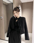 New Chinese Style Slim Fit Knit Top with Small Mandarin Collar
