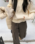 Double-Zip High Neck Thick Knit Cardigan