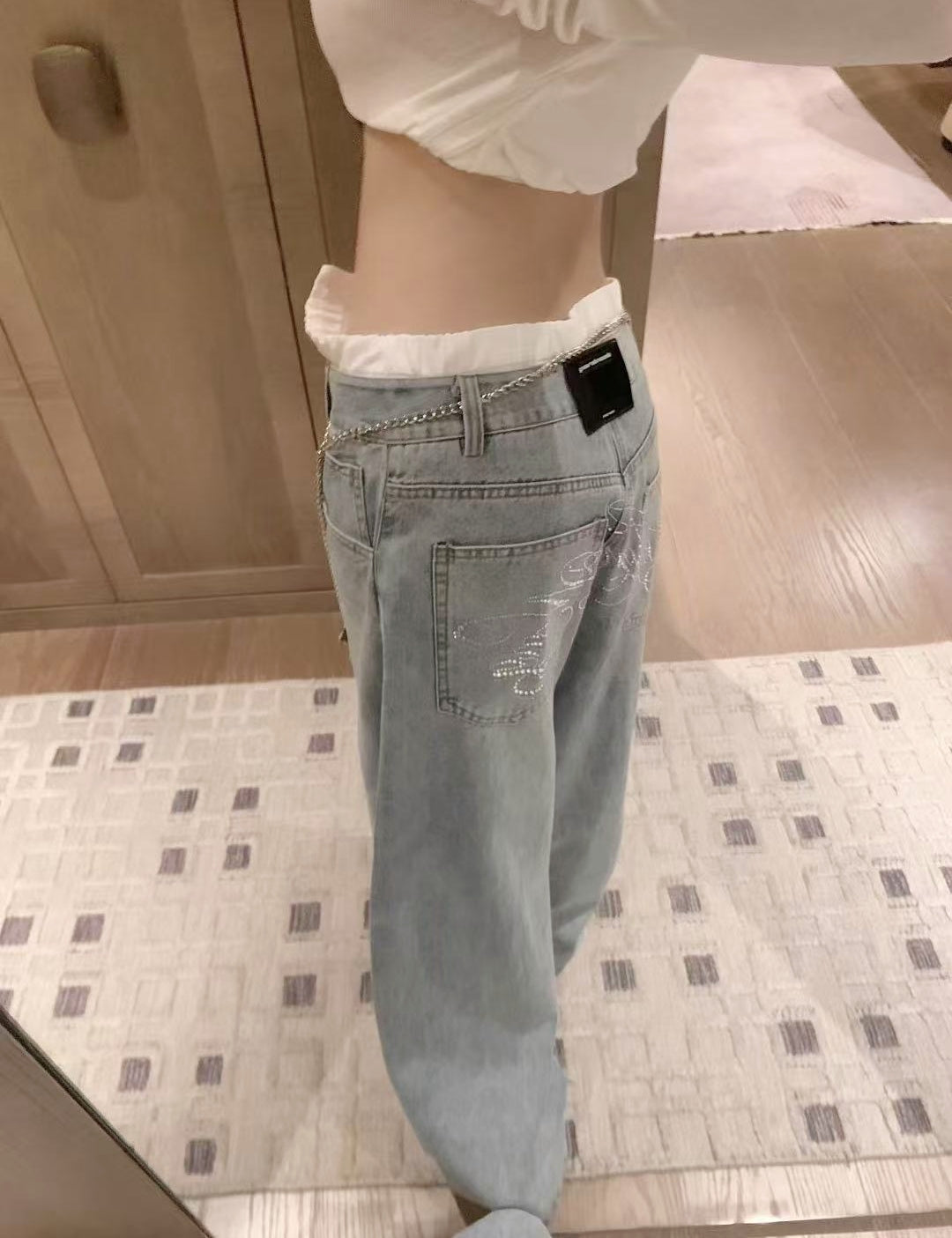 AW Rhinestone Curved Blade Pants (with Waist Chain)