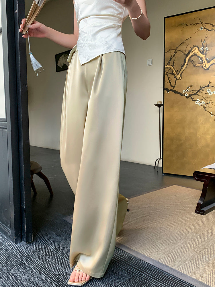Upgraded Acetate High-Waist Tassel Wide-Leg Pants in Modern Chinese Style