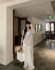 Snowflake Tencel Cotton Layered-Look Half-Placket Shirt+PANT