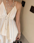 Soft White Tea Satin Deep V-Neck Camisole