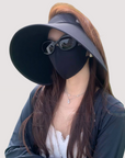 Foldable wide-brim open-top sun hat with black coating