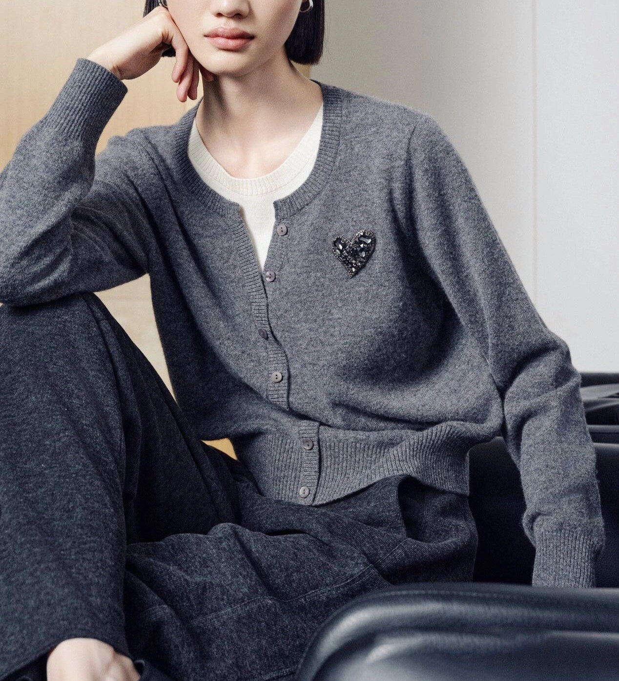 Luxurious Heart Mo&Co Classic Wool Cardigan