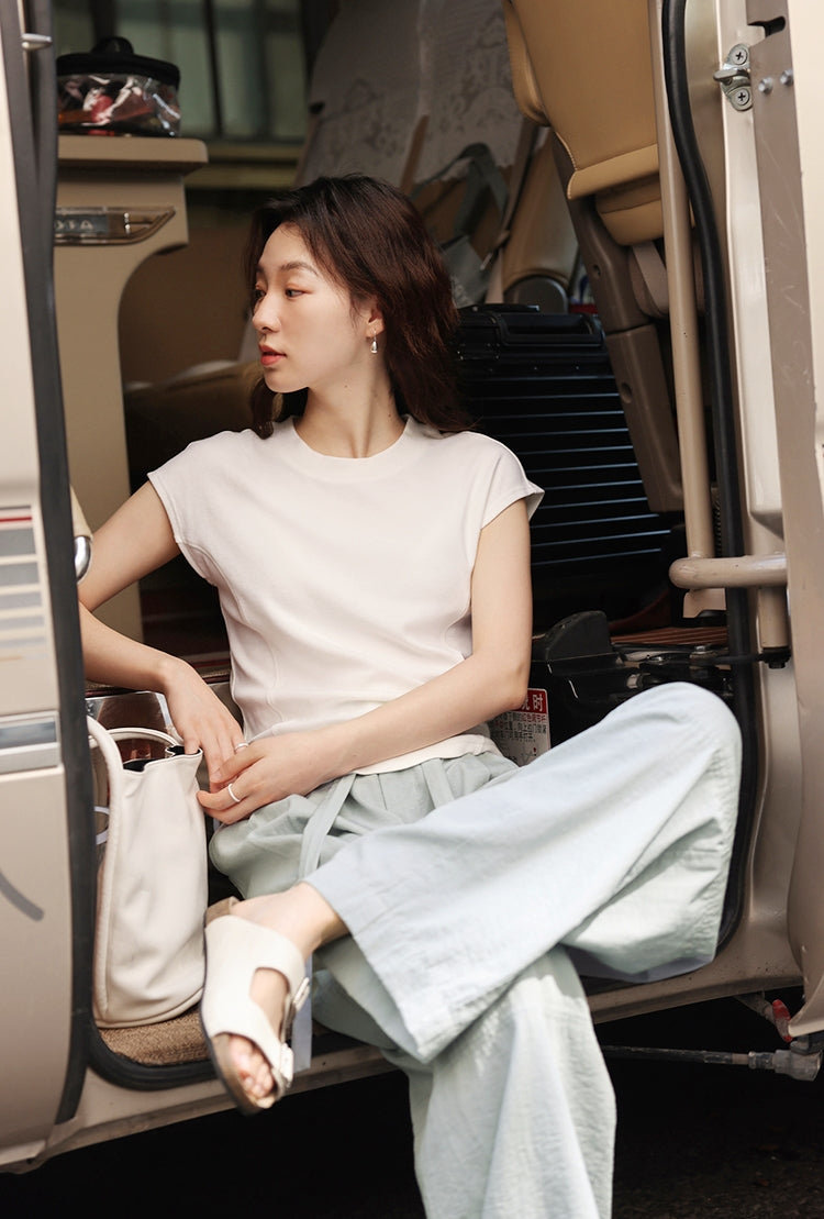 Bone-Line Slim Fit Round Neck Basic Short Sleeve Tee
