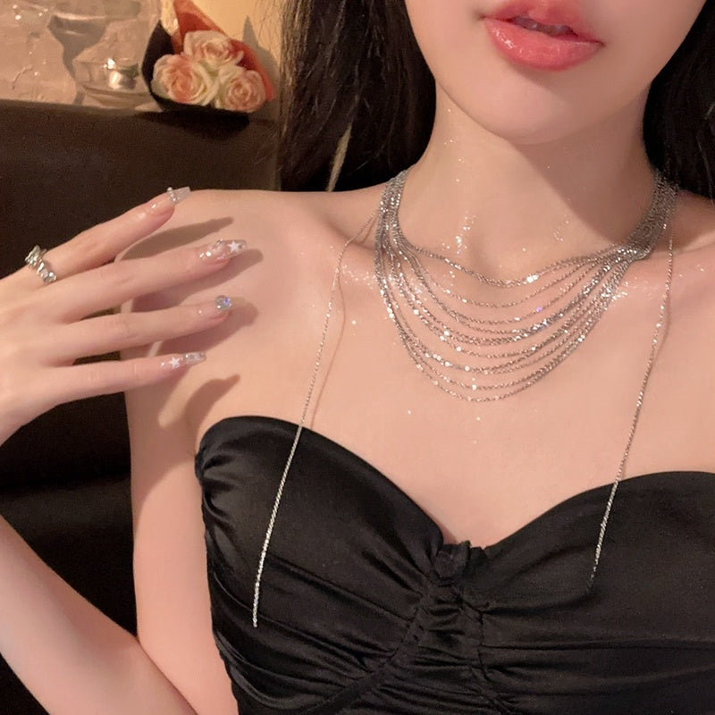 Sparkling Multi-Layer Tassel Necklace