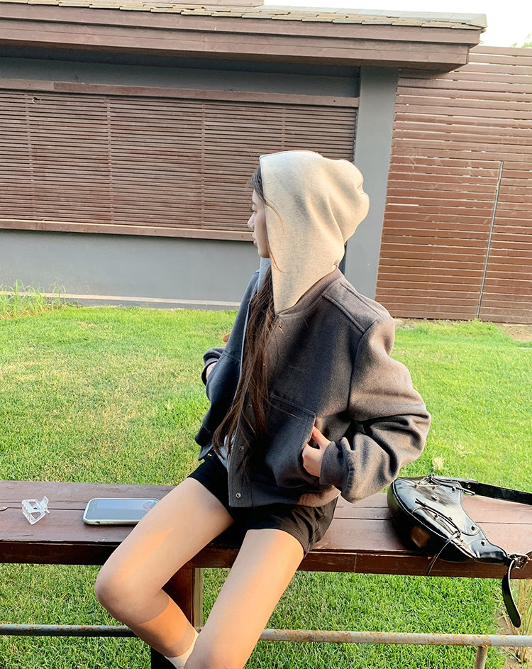 Grey Baseball Jacket + Hooded Sweatshirt 2-Piece Set