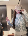 Letter Jacquard Wool Thick Jacket