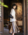 Glazed acetate satin midi skirt