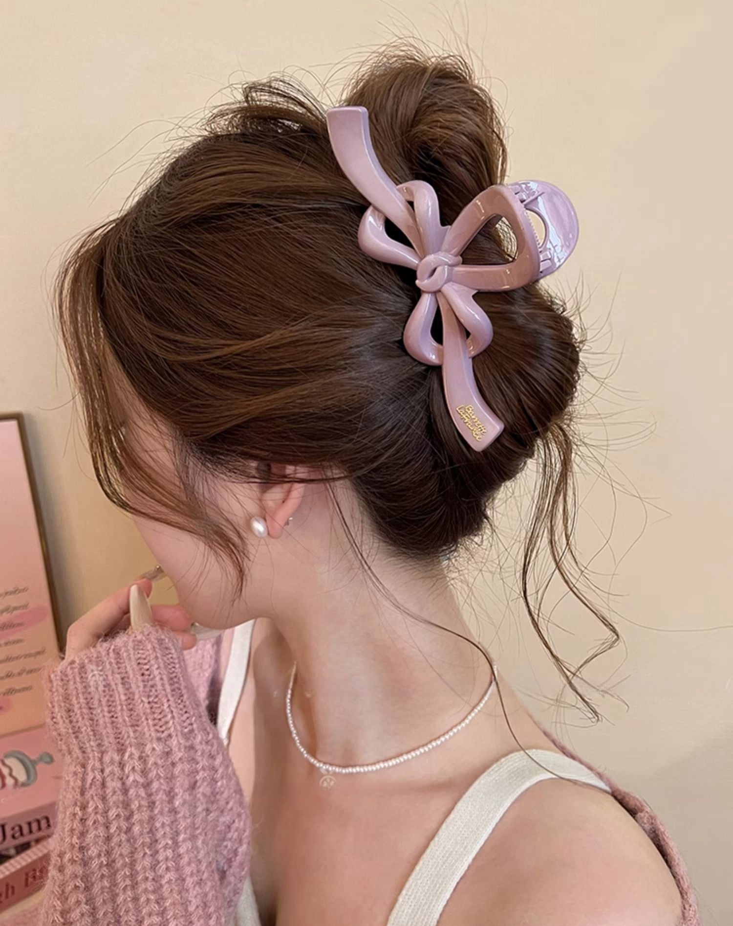 Elegant Large Butterfly Shark Clip in Blush Pink