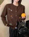 Rouje Kelly Embroidered Knit Cardigan in Maillard Tones