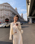 Sequined Argyle Knit Tweed-Style Cardigan (with Brooch)