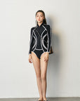 Designer Long-Sleeve Sun Protection One-Piece Swimsuit