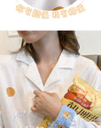 Milk Tea Dots Star Embroidered Cotton Pajamas