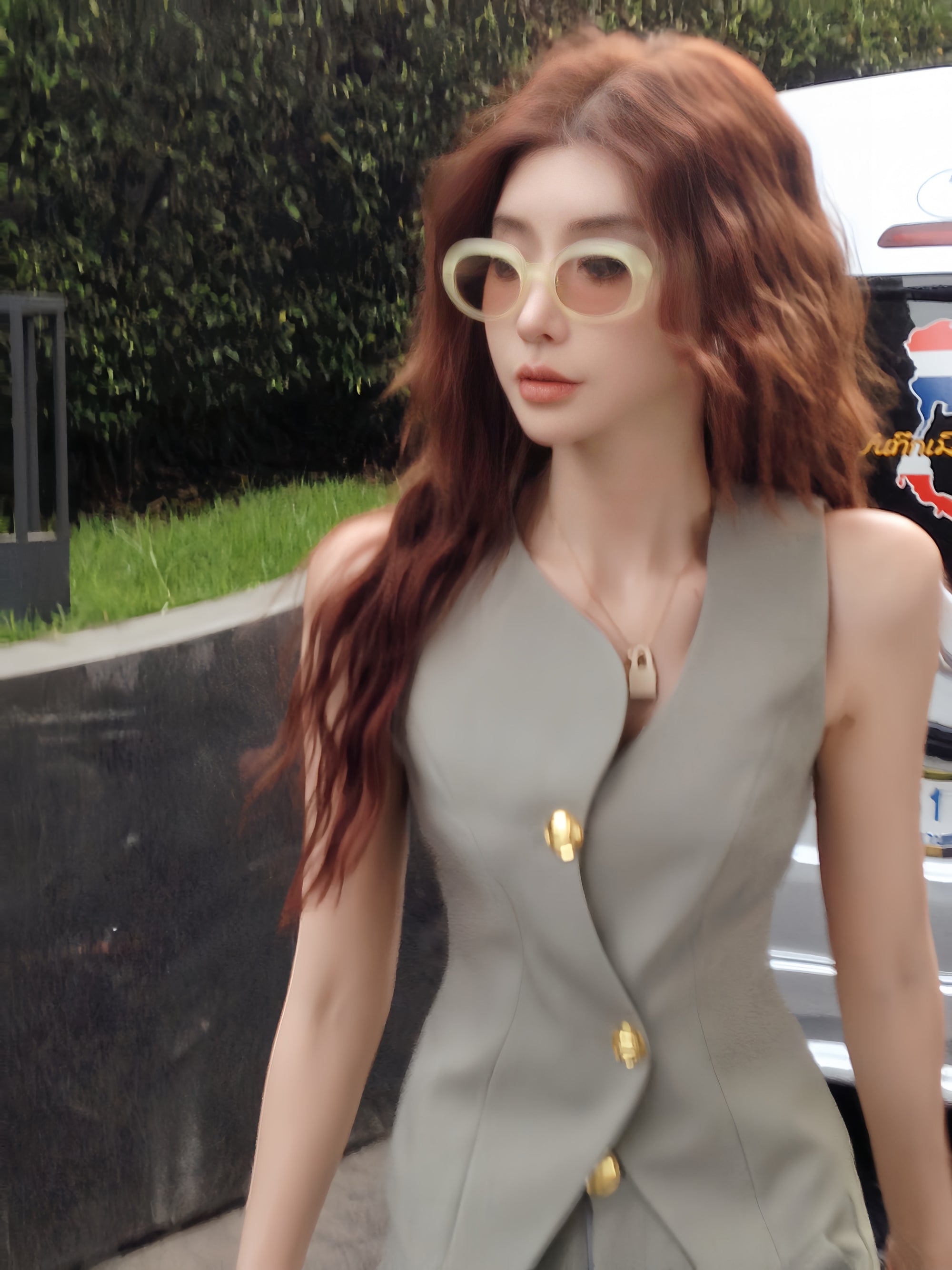 Elegant Tea-Color Waist-Tied Vest with Advanced Tailoring (Vest Only, No Bottom)