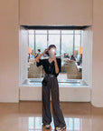 Handcrafted sequin flower tailored pants
