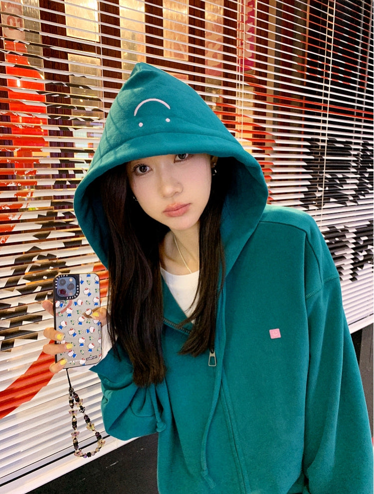 Gawk Embroidered Smiley Face Hoodie