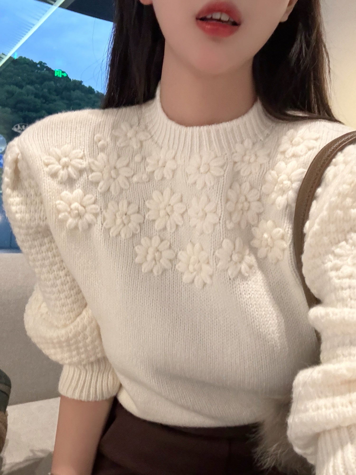 French Heavywork Chunky Floral Wool-Cashmere Sweater
