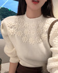 French Heavywork Chunky Floral Wool-Cashmere Sweater