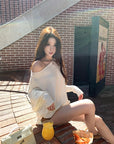 Stylish Asymmetrical Shoulder Knit Long-Sleeve Top