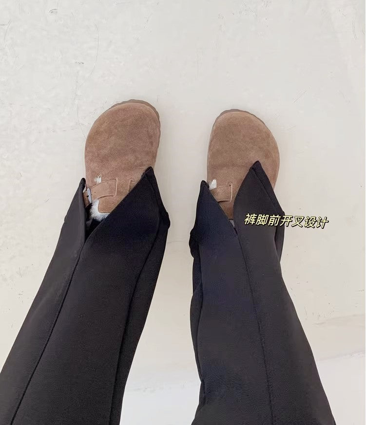 Mink Fleece Straight Slacks With a Slit