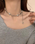 Irregularly Spliced Pearl Necklace for Collarbone