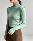 Merino Wool High-Neck Slim Fit Knit Top
