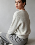French-Style Sequin V-Neck Gray Knit Cardigan