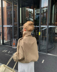 French double-breasted short trench coat with oversized lapel