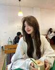 Korean-Style Relaxed Sweatshirt with Lace Bow Detail