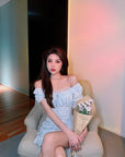 Off Shoulder Drawstring Temperament Short Skirt