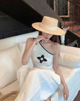 Asymmetrical One-Shoulder Contrast Knit Tank Top
