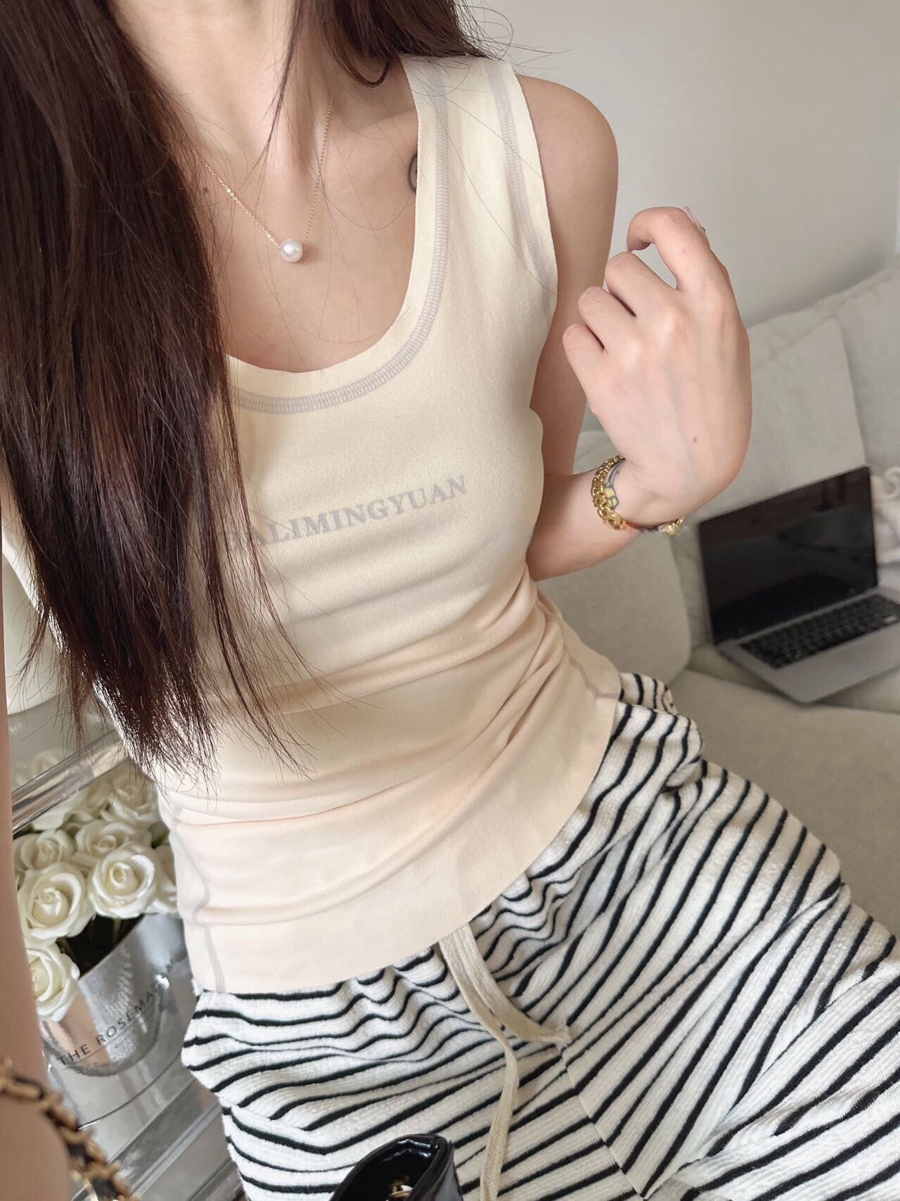 German Velvet Brushed Letter Tank Top