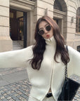 Double-Zip High Neck Thick Knit Cardigan