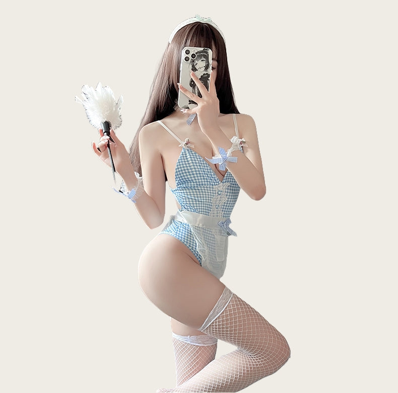 Sweet Maid Lingerie Costume with Stockings and Feather Duster