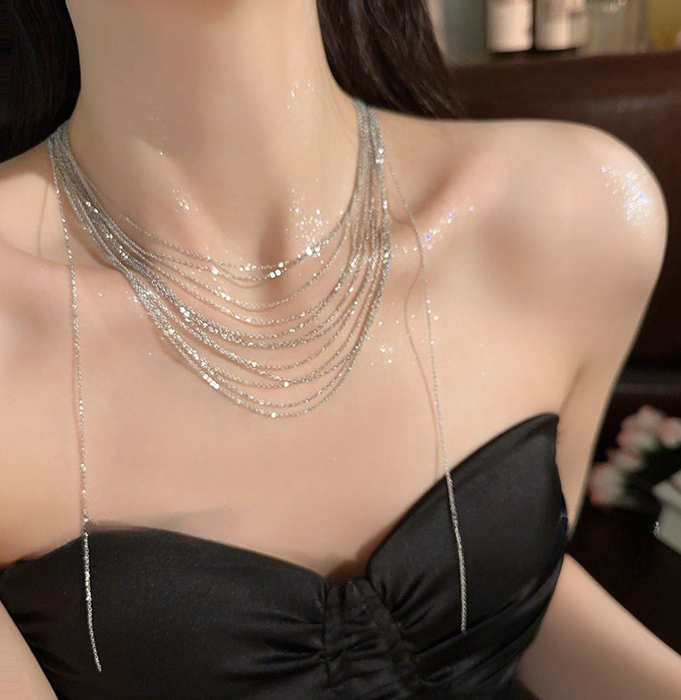 Sparkling Multi-Layer Tassel Necklace