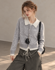Korean-Style Layered Grey Knit Cardigan