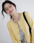 SANDRO cream yellow contrast grey wool cardigan