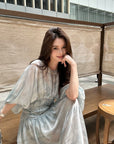 Dreamy French-Style Lantern Sleeve Maxi Dress (with Slip Dress)