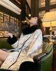 New Chinese Style Satin Embroidered Down Jacket (Without Fur Scarf)