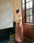 Satin Long Skirt + Line Neck Top
