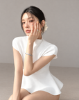 Jennie-inspired French semi-high neck ruffle hem knit top