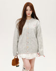 Light Grey Korean-Style Relaxed Knit Cardigan