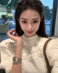 French Heavywork Chunky Floral Wool-Cashmere Sweater